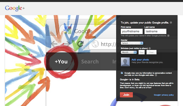 Google+ signup or join page and create profile