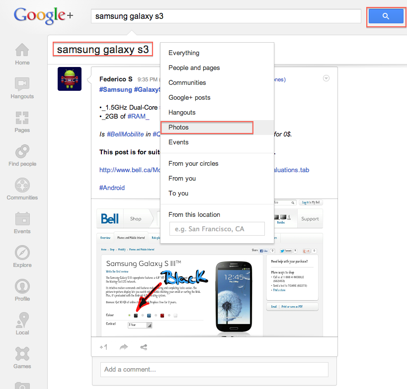 Google+ Search Now Supports Filtering of All Types : Photos, Posts, Hangouts, Events, Communities, Etc!